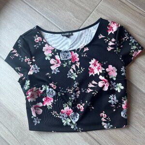 Express Flowery Cropped Cap Sleeve Blouse Top Size S